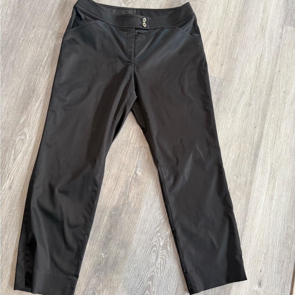 St. John Classic Black Satin Button Trousers